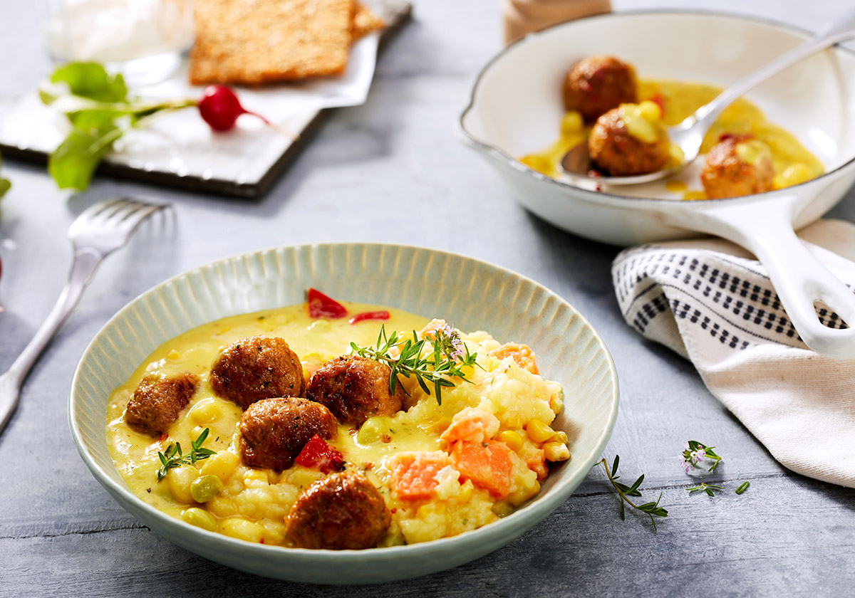 Diätessen: Vegetarische Bällchen in Maissoße | diaeko.de