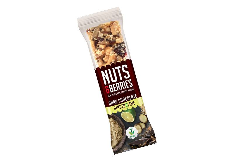 Energieriegel Nuts & Berries Dunkle Schokolade & Ingwer-Limette