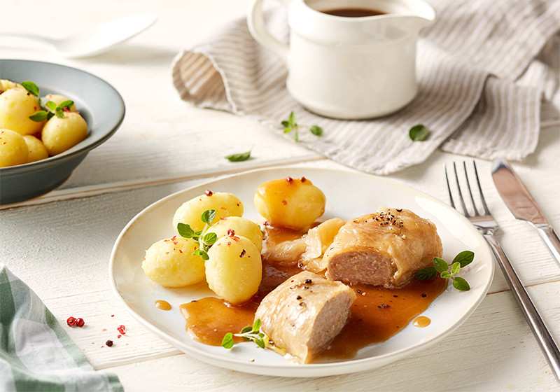 Kohlroulade mit Salzkartoffeln