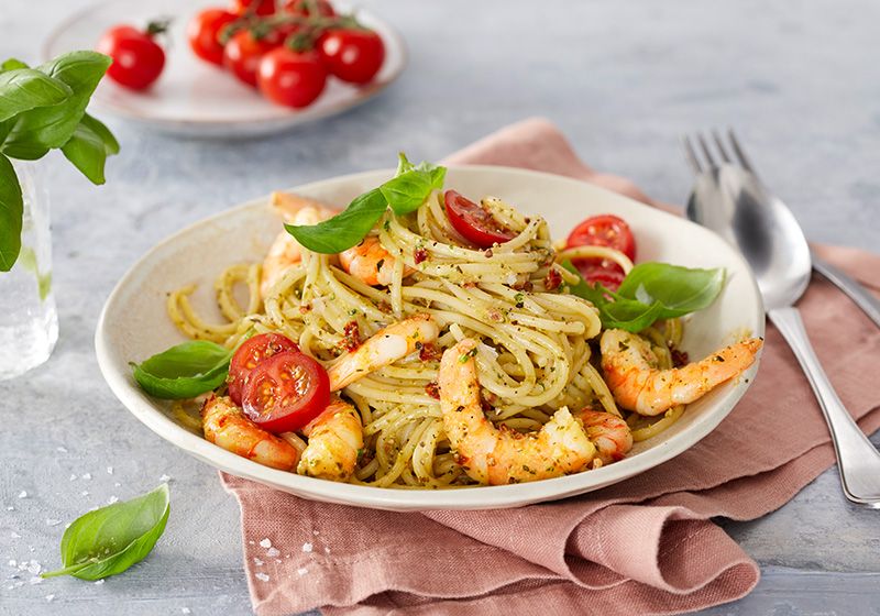 Spaghetti Pesto mit Garnelen