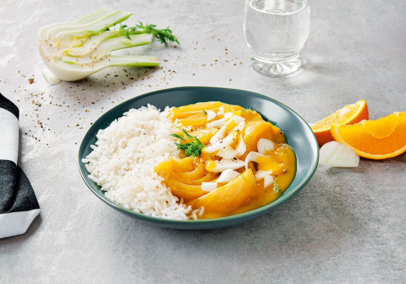 Vegan abnehmen: Fenchel in Orangensoße mit Reis | diaeko.de